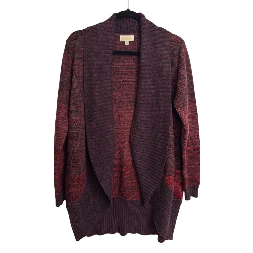 ModCloth Cardigan Womens Large Burgundy Plum Marled Open Front Waterfall Chunky
